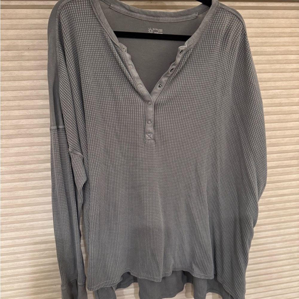 Aerie Gray Long Sleeve Henley Top